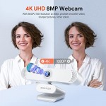 4K Webcam, DEPSTECH DW49 Sony Sensor Autofocus Webcam with Microphone, Privacy Cover and Tripod, Plug and Play USB Computer Web Camera for Pro Streaming/Online Teaching/Video Calling/Zoom/Skype -White