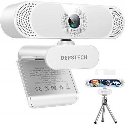 4K Webcam, DEPSTECH DW49 Sony Sensor Autofocus Webcam with Microphone, Privacy Cover and Tripod, Plug and Play USB Computer Web Camera for Pro Streaming/Online Teaching/Video Calling/Zoom/Skype -White