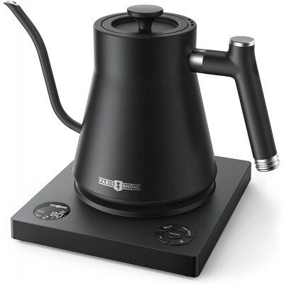 Gooseneck Electric Pour-Over Kettle, Temperature Variable Kettle for Coffee Tea Brewing, 1L Stainless Steel Kettle, Temperature Holding, Built-in Stopwatch,Button Control,Quick Heating,Black