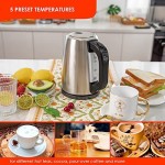 Electric Kettle for Boiling Water, Tea Kettle with 5 Temperature Settings,1.7L Electric Tea Kettle Temperature Control with Auto-Shutoff and Boil-Dry, Stainless Steel, 1100W, KUKT020L