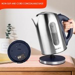 Electric Kettle for Boiling Water, Tea Kettle with 5 Temperature Settings,1.7L Electric Tea Kettle Temperature Control with Auto-Shutoff and Boil-Dry, Stainless Steel, 1100W, KUKT020L