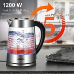 Glass Electric Kettle, Tea Kettle With LED Light,1200W 1.8L Cordless Portable Water Kettle Boiler Tea Pot With BPA-Free, Auto-Shutoff And Boil-Dry Protection Teapot,Stainless Steel Kettle Water Boiler