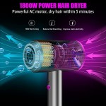 Ionic Hair Dryer, 1800W Professional Blow Dryer (with Powerful AC Motor), Negative Ion Technolog, 3 Heating/2 Speed/Cold Settings, Contain 2 Nozzles and 1 Diffuser, for Home Salon Travel Woman Kids