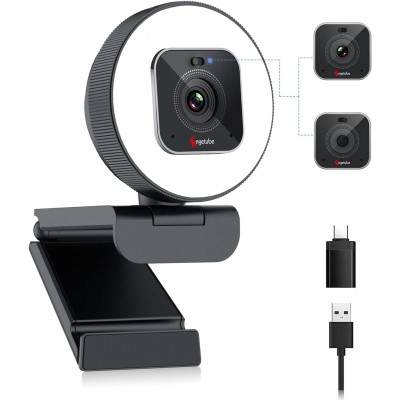 4K Streaming Webcam with Light - Angetube Ultra HD Autofocus Web Camera with Microphone - USB Gaming Web Cam Built-in Privacy Cover, Sony Sensor for PC MAC Computer Laptop Desktop, Meeting Video Call